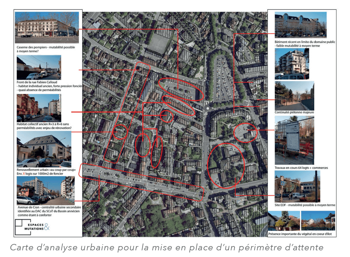 Carte d'analyse urbaine pour la mise en place d'un périmètre d'attente